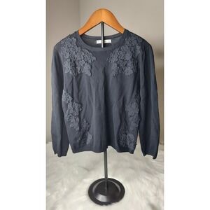 Zara Black Crewneck Sweater with Lace Appliqué